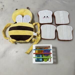 Bundle of 3 Baby Toy Plush Bee Backpack, Plush Bread Slices & Shape Sorting Cube